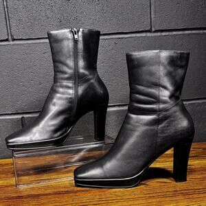 Vintage 90s Y2K AMERICAN EAGLE Black Leather Square Toe Platform Boots Women’s 8
